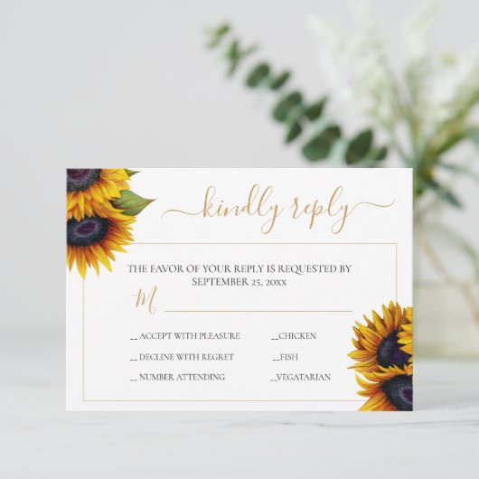 Cartons Réponse Tournesol rustique élégant mariage moderne chic (Debout devant)