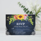 Cartons Réponse Tournesol Rustique Floral Bleu Mariage dentelle en (Debout devant)