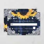 Cartons Réponse Tournesol rustique Mariage bleu marine (Devant / Derrière)