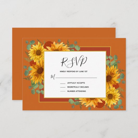 Cartons Réponse Tournesol Rustique Mariage campagnard Rose (Devant / Derrière)
