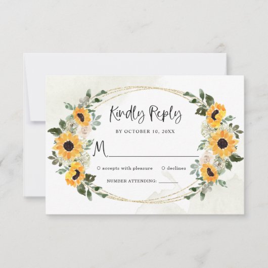 Cartons Réponse Tournesol rustique | Mariage d'aquarelle simple (Devant)