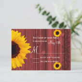 Cartons Réponse Tournesol rustique Rouge Grange de bois Mariage RS (Debout devant)