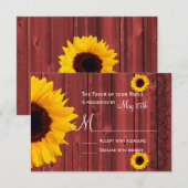 Cartons Réponse Tournesol rustique Rouge Grange de bois Mariage RS (Devant / Derrière)