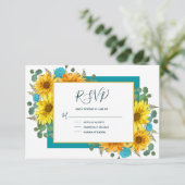 Cartons Réponse Tournesol rustique Turquoise Mariage campagnard Ro (Debout devant)