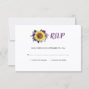 Cartons Réponse Tournesol Rustique violet Rose Floral Mariage