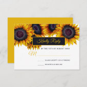 Cartons Réponse Tournesols en fleurs | Mariage moderne Navy Or (Devant / Derrière)