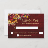 Cartons Réponse tournesols jaunes mariage de automne bordeaux (Devant)