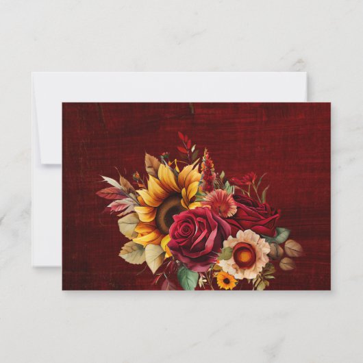 Cartons Réponse tournesols jaunes mariage de automne bordeaux (Dos)