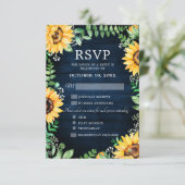 Cartons Réponse Tournesols rustiques Mariage bleu marine (Debout devant)