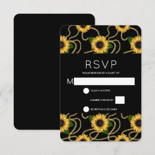 Cartons Réponse Tournure Jaune Classique Tournesols Mariage Motif