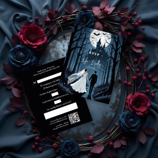 Cartons Réponse Toward Haunted Castle Wedding Couple Spooky Forest