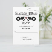 Cartons Réponse Tracteurs Silhouette et ferme Noir - Mariage blanc (Debout devant)