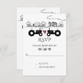 Cartons Réponse Tracteurs Silhouette et ferme Noir - Mariage blanc (Devant / Derrière)