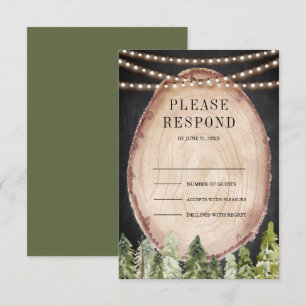 Cartons Réponse Tranche de bois de mariage forêt de pins rustique