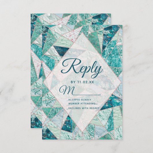 Cartons Réponse Triangles en mosaïque turquoise Mariage moderne RS (Devant / Derrière)