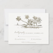 Cartons Réponse Tropical Beach Palm Tree croquis Pale Gold Mariage (Devant)