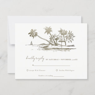 Cartons Réponse Tropical Beach Palm Tree croquis Pale Gold Mariage