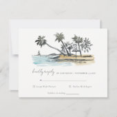 Cartons Réponse Tropical Beach Palm Tree Sketch Mariage d'aquarell (Devant)