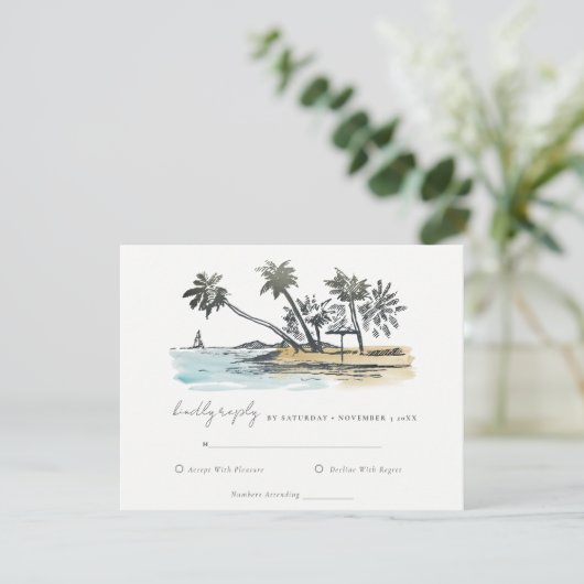 Cartons Réponse Tropical Beach Palm Tree Sketch Mariage d'aquarell (Debout devant)