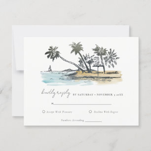 Cartons Réponse Tropical Beach Palm Tree Sketch Mariage d'aquarell