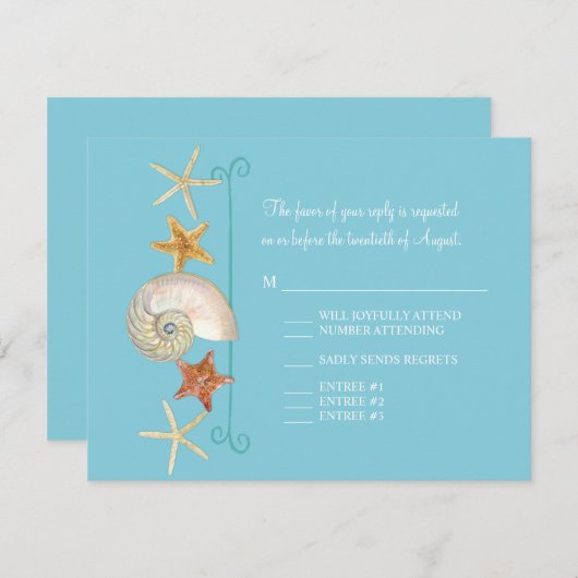 Cartons Réponse Tropical Beach Shells Starfish Nautilus Été (Devant / Derrière)