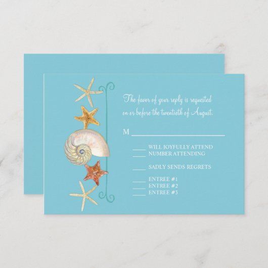 Cartons Réponse Tropical Beach Shells Starfish Nautilus Été (Devant / Derrière)