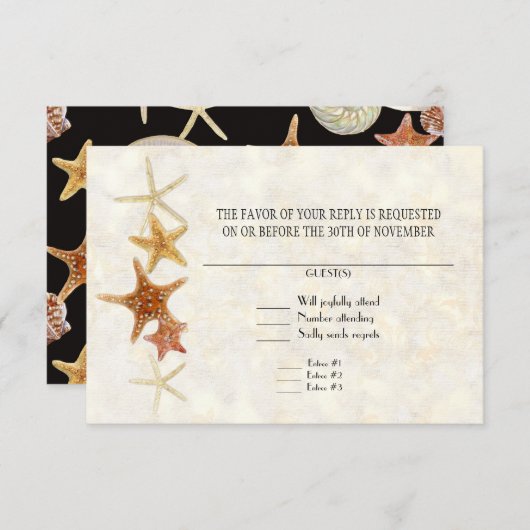 Cartons Réponse Tropical Beach Shells Starfish Nautilus Été (Devant / Derrière)