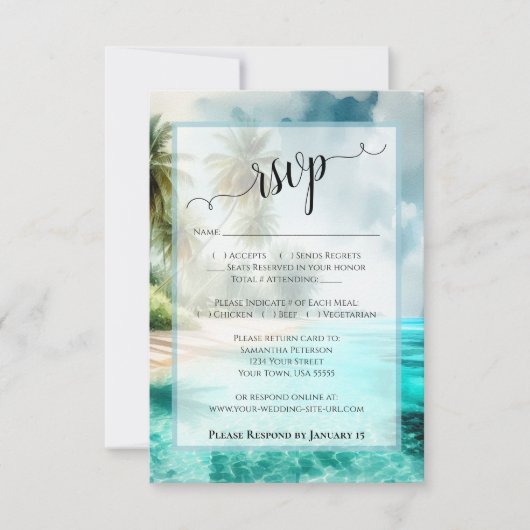 Cartons Réponse Tropical Beach Watercolor Coastal Waters Wedding (Devant)