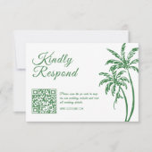 Cartons Réponse Tropical Coastal Retro Beach Green Wedding QR Code (Devant)