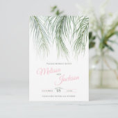 Cartons Réponse Tropical fronds feuillage vert rose mariage (Debout devant)