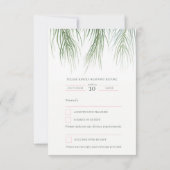 Cartons Réponse Tropical fronds feuillage vert rose mariage (Dos)