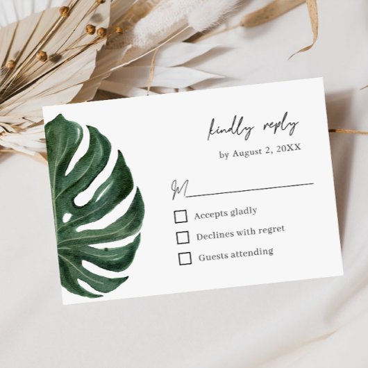 Cartons Réponse Tropical Monstera Leaf Minimal Wedding 