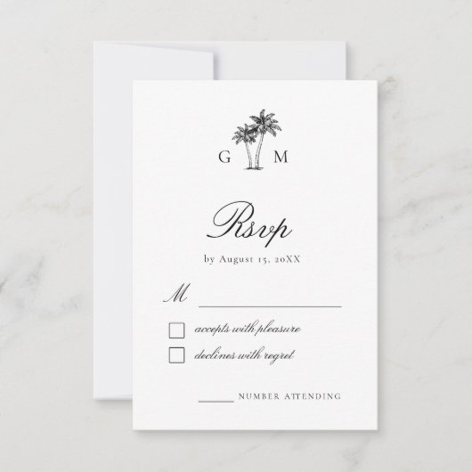 Cartons Réponse Tropical Palm Tree Monogram Destination Wedding (Devant)