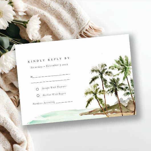 Cartons Réponse Tropical Rustique Palm Trees Beach Sand Mariage