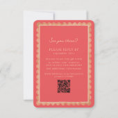 Cartons Réponse Tropical Scallop Border Pink QR Wedding (Devant)