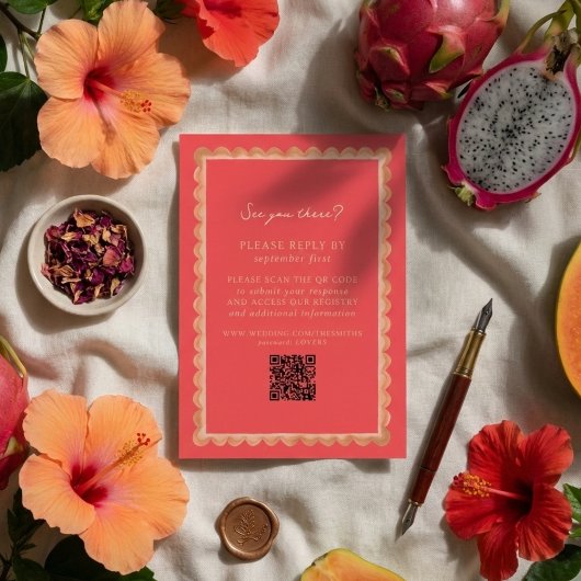 Cartons Réponse Tropical Scallop Border Pink QR Wedding