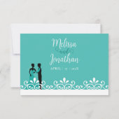 Cartons Réponse Turquoise Blanc Élégant Mariage Mariée et Salle (Dos)