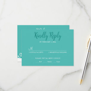 Cartons Réponse Turquoise Blanc Élégant Mariage Mariée et Salle