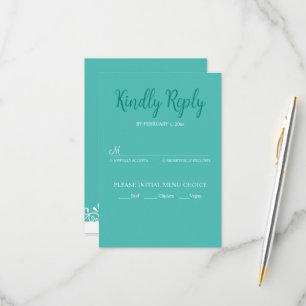 Cartons Réponse Turquoise Blanc Élégant Mariage Mariée et Salle