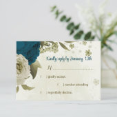 Cartons Réponse turquoise bleu beige fleurs mariage botanique (Debout devant)