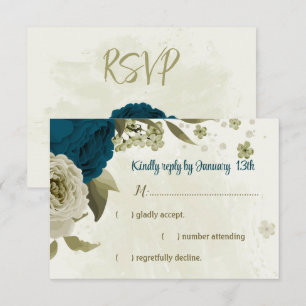 Cartons Réponse turquoise bleu beige fleurs mariage botanique
