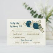 Cartons Réponse turquoise bleu beige fleurs mariage botanique (Debout devant)