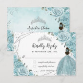Cartons Réponse Turquoise Bleu Floral Argent Quinceañera Princesse (Devant / Derrière)