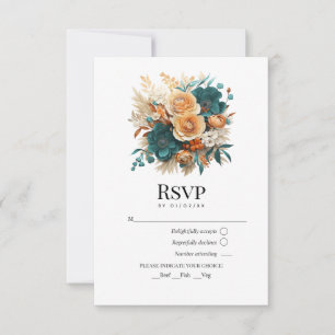 Cartons Réponse Turquoise, Burning Orange & Champagne Mariage Flor