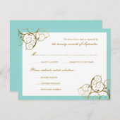 Cartons Réponse Turquoise & Classy Golden Spirals Mariage élégant (Devant / Derrière)