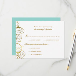 Cartons Réponse Turquoise & Classy Golden Spirals Mariage élégant