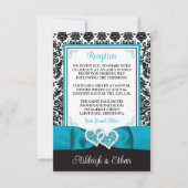 Cartons Réponse Turquoise, Damas Noir, Coeurs d'Amour Enceinte (Devant)