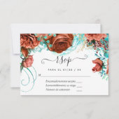 Cartons Réponse Turquoise espagnol - Turquoise et Mariage Floral C (Devant)