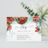 Cartons Réponse Turquoise espagnol - Turquoise et Mariage Floral C (Debout devant)