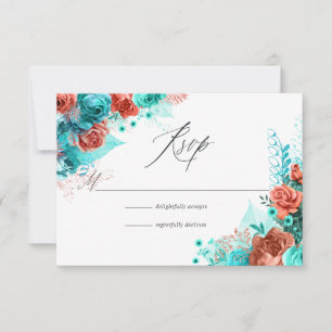 Cartons Réponse Turquoise et corail Rustique Mariage floral